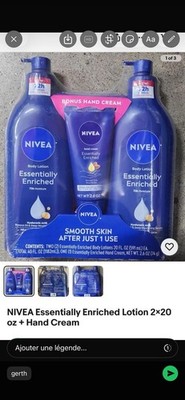 NIVEA Essentially Enriched Hydrating Lotion 2 x 20 fl oz + Hand Cream 2.6 oz