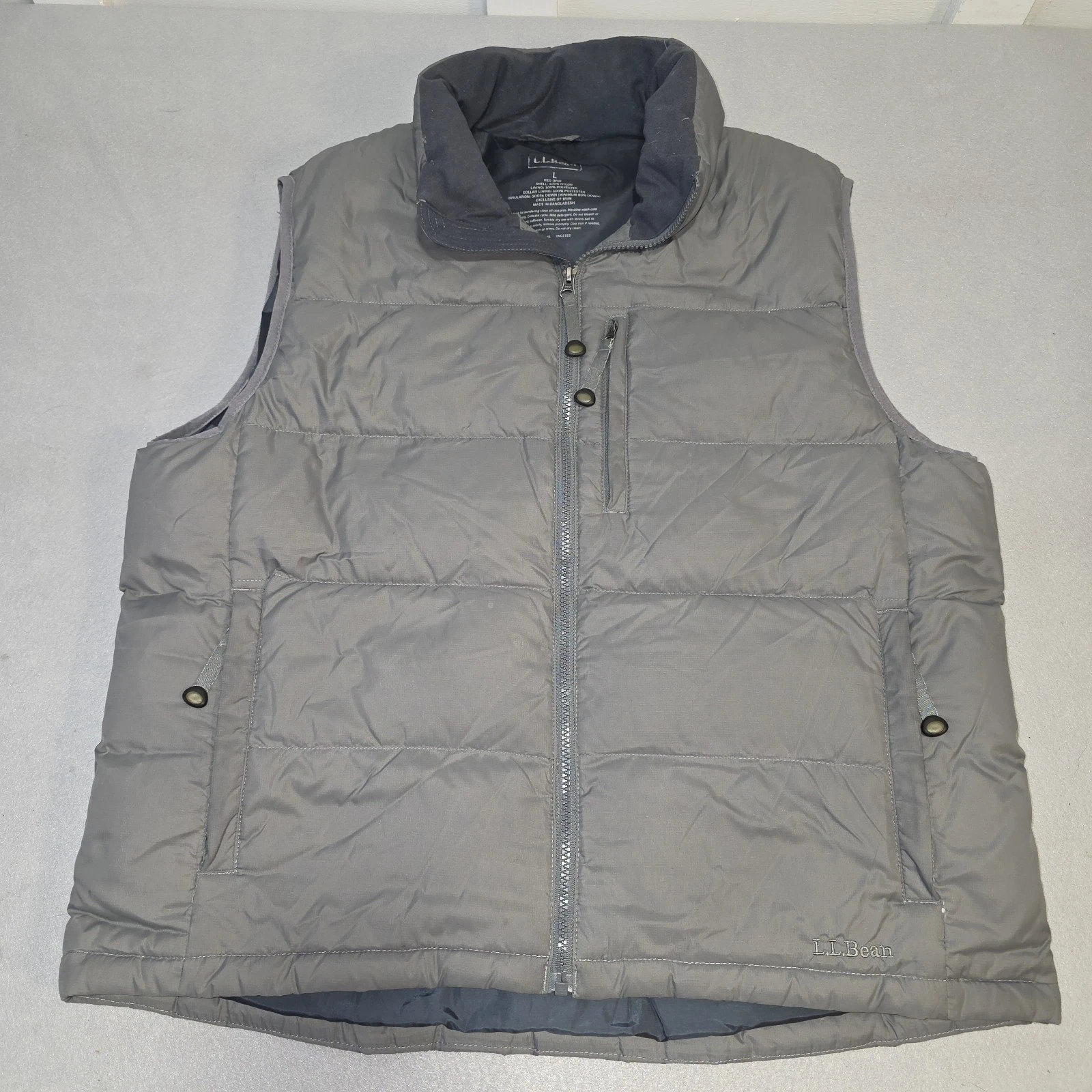 LL Bean Men's L Goose Down Fill Puffer Vest Full Zip Gray EUC