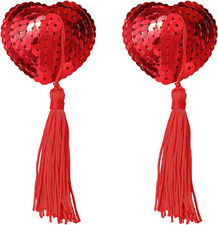 Reusable Breast Pasties for Women, Adhesive Heart-Shaped Breast Bra with Sequins