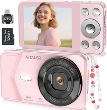 Vitaler Digital Camera, Autofocus 48MP 4K Camera for Photography with 32GB Card