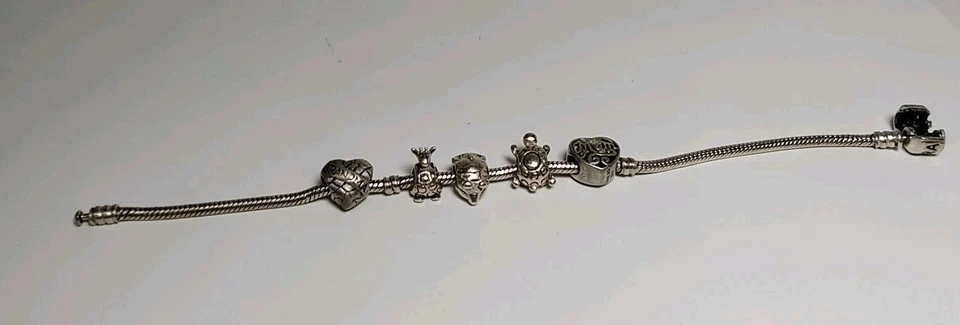 Hermosa Pulsera Pandora Plata Auténtica 30g, 5 Dijes 8 Pulgadas Foto 3 de 4