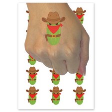 Pickle Bandit Outlaw Cowboy Temporary Tattoo Water Resistant Fake Body Art Set