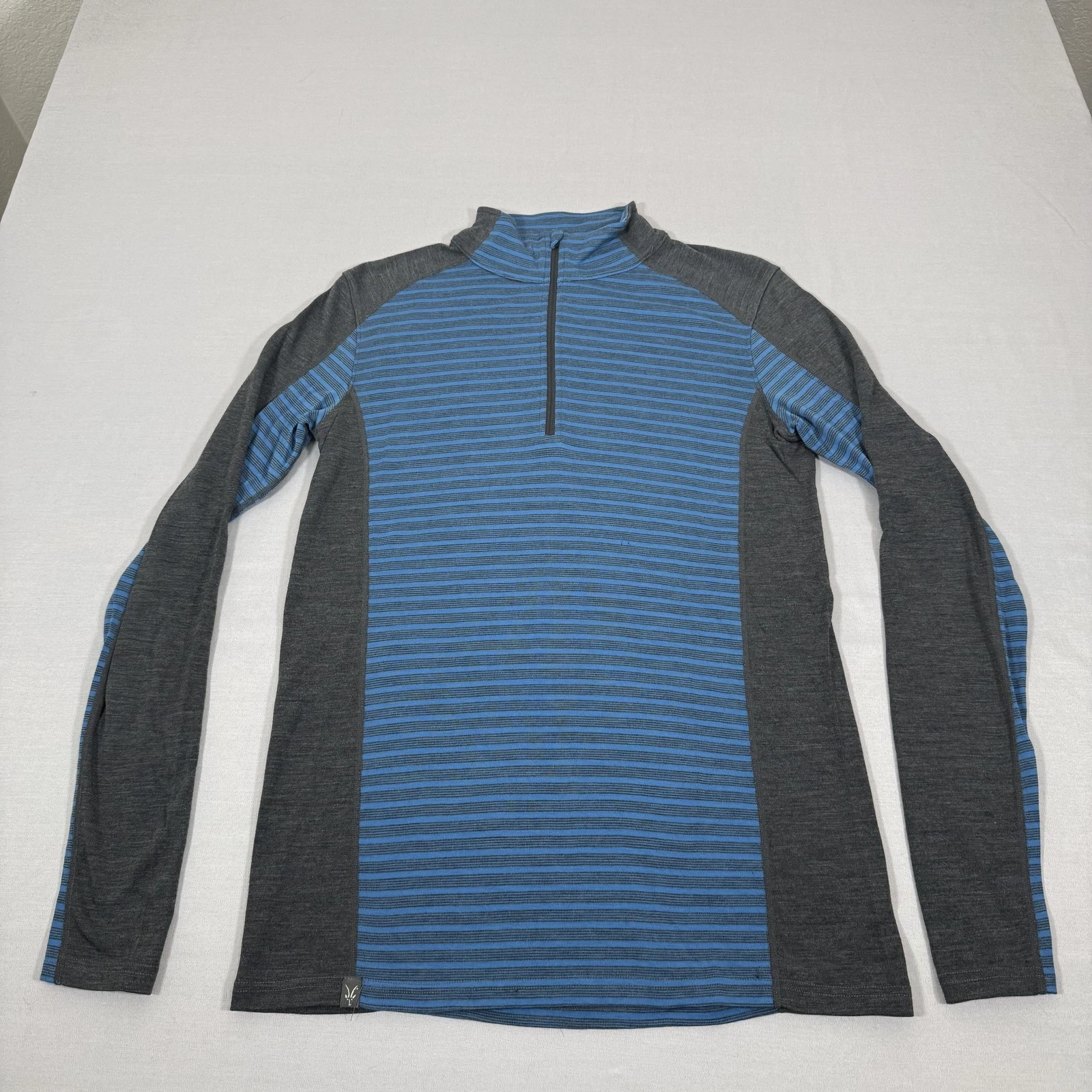 Ibex Shirt Mens Large Blue Merino Wool 1/4 Zip Base Layer Woolies Outdoor Hike