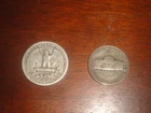 WWII Silver Coins, 1945 Washington Quarter and 1945 P Jefferson War Nickel