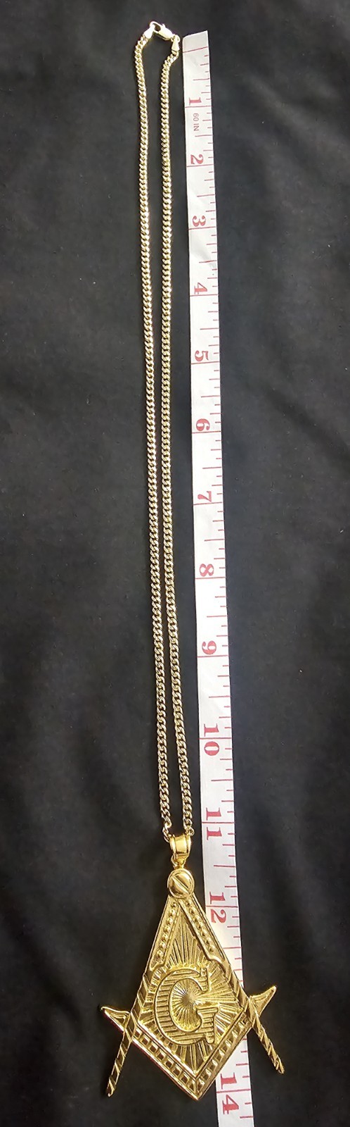 14k Gold-Plated brass-2mm Cuban Link Chain w/Masonic Square and Compass Pendant image 4