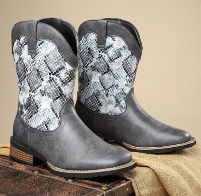 Mens Retro Western Cowboy Boots Embroidered  sz 12