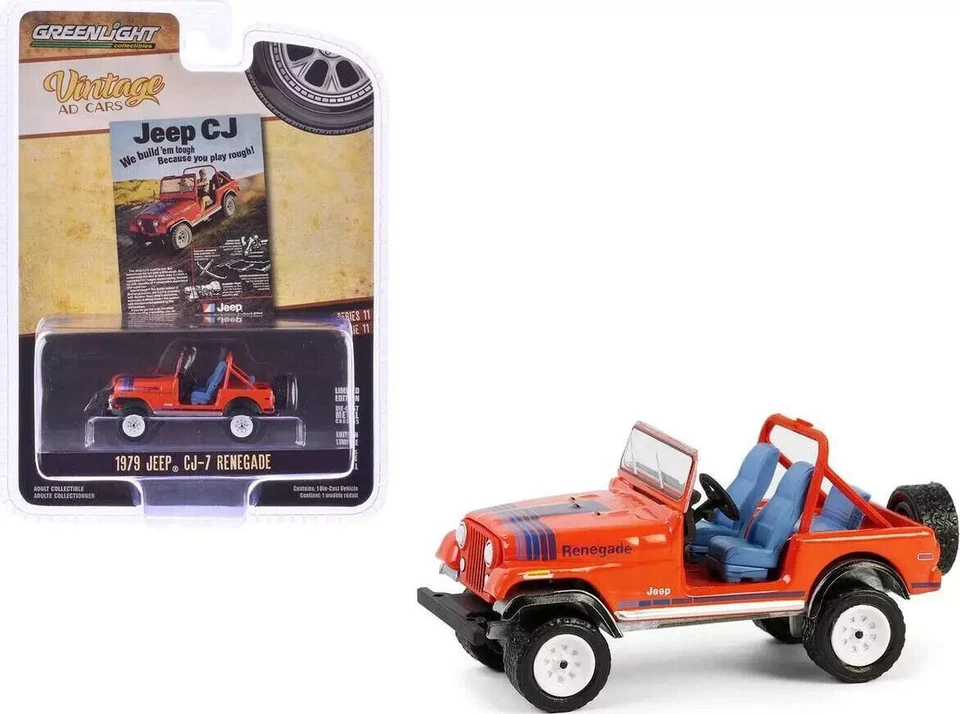 1:64 Greenlight 1979 Jeep CJ-7 Renegade rosso auto d'epoca pubblicitarie... - Immagine 2 di 2