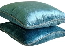 Blue Decorative Throw Pillow Cover, 16"x16" Velvet Cushion - Blue Shimmer