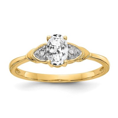 14K Gelbgold 6x4 ovaler April/Weißtopas und Diamant Ring - Größe 7 Herren Damen
