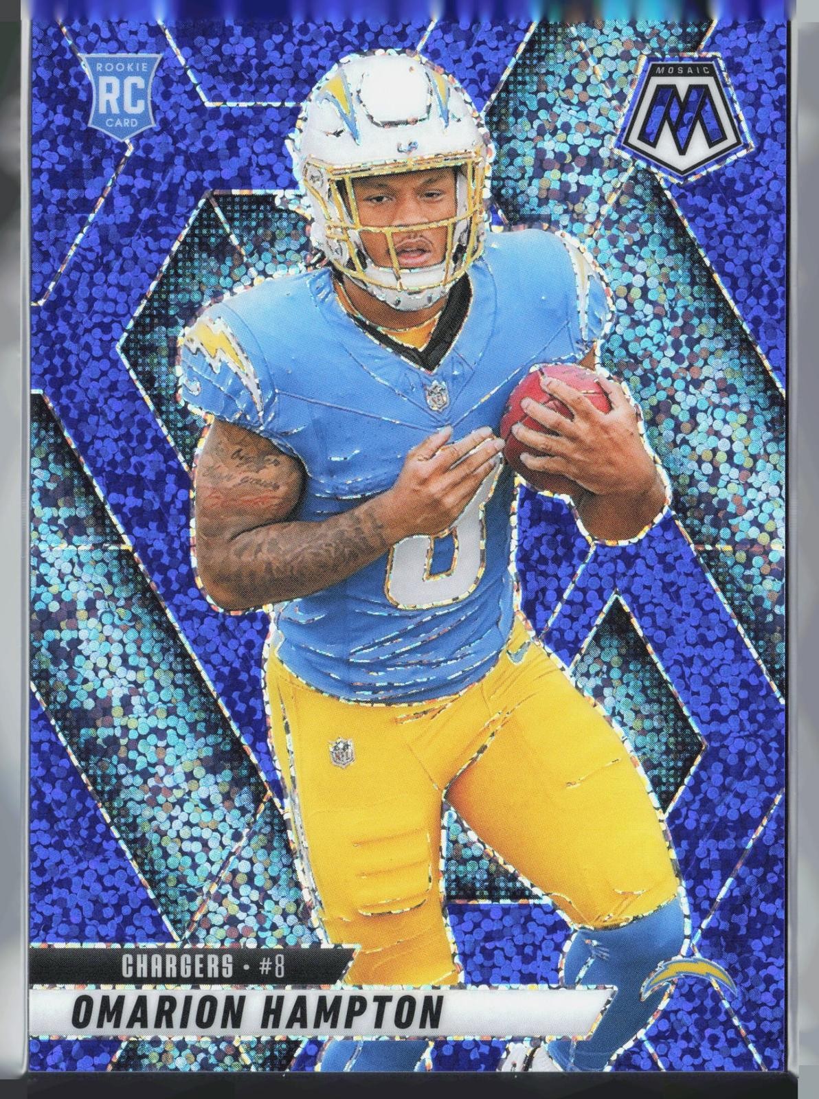 2025 Panini Mosaic #335 Omarion Hampton Blue Sparkle #/96 Rookie RC