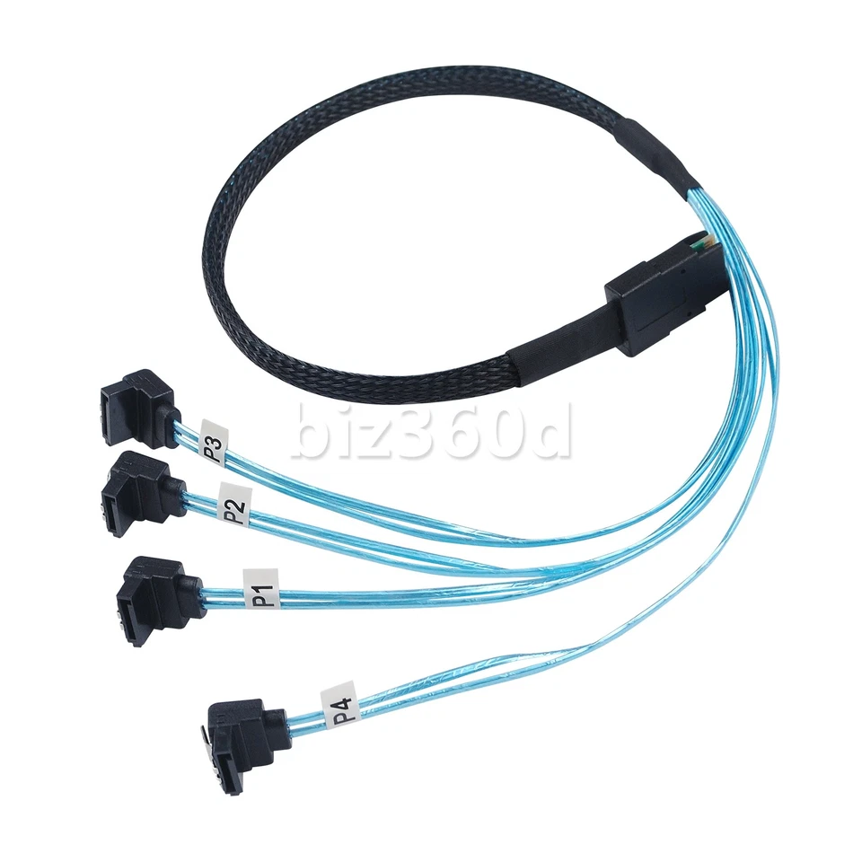 SFF-8087 Mini SAS 36 to 4X SATA cable, Mini SAS to 4 SATA Right Angle cable 0.5m - Image 3 of 4
