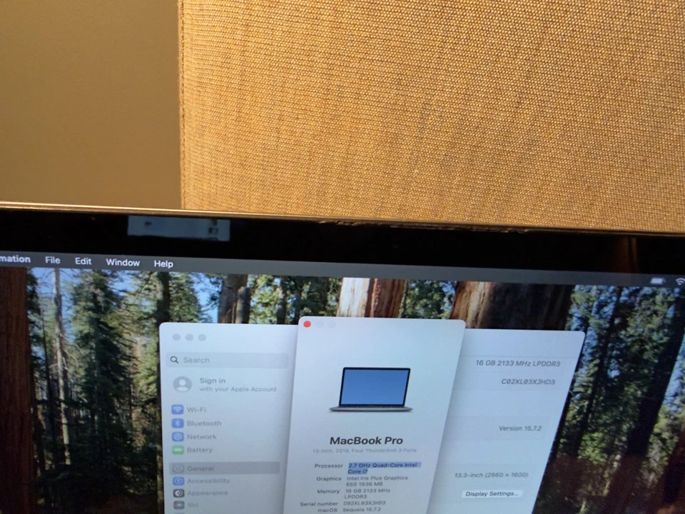 MacBook Pro 13-inch 2.7 GHz QC i7 16GB mem 512GB HD Touch Bar Space Gray A1989 - Image 4 of 4