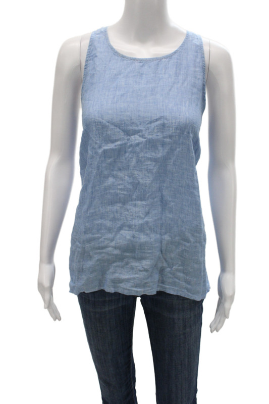 Soft Joie Womens Basic Linen Blue Sleeveless Round Neck Button Tank Size L