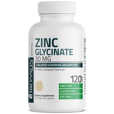 Bronson Zinc Glycinate 30mg Chelated Superior 120 Count (Pack of 1)