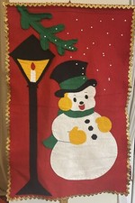 Vintage Bucilla Christmas Snowman Wall Door Banner Felt Sequins Welcome Large