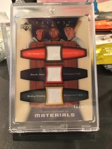 2005 UPPER DECK TRILOGY DEREK JETER/CAL RIPKEN/BOBBY CROSBY JERSEY CARD #40/50 - 第 1/2 張圖片