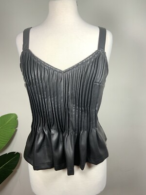 Anthropologie x LetMeBe Faux Leather Zipper Pleated Peplum Tank Top Small $80