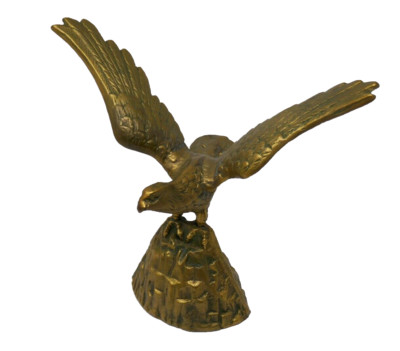 Vintage Brass Eagle Landing on Rock Sculpture