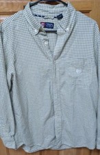 Chaps Mens M Button Down Shirt Casual Dress Yellow/Blue W/Emblem on Pocket