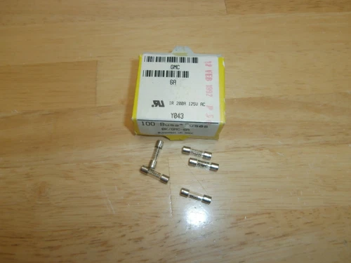 LOT/25 BUSS FUSE GMC-6 BUSSMANN 5X20MM 6 AMP,NOS