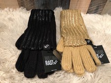Set Of William Rast Women  s Black  Gold Knit Gloves One Size