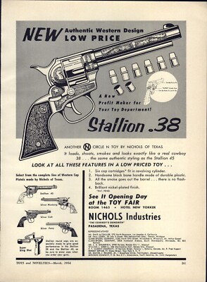 1954 PAPER AD Nichols Toy Cap Gun Stallion .38 Silver Mustang Colt