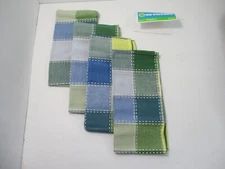 Bed Bath Beyond 4x Napkins Plaid Blue Green 100% Cotton 19x19in Box Stitch NEW