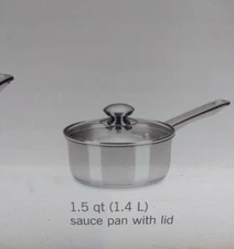 Cook's Essentials Cookware 1.5 Qt Stainless Saucepan Saute Fry Pot Casserole Lid