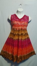 Women Clothing Tie Dye Sundress Summer Beach Sun Dress Fuchsia Orange Free Size