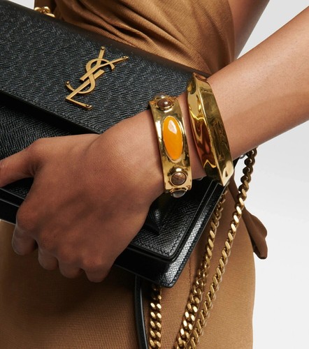 Saint Laurent Arty Cabujón Piedra Adornado Brazalete Metal Tono Dorado Pulsera - Imagen 2 de 8