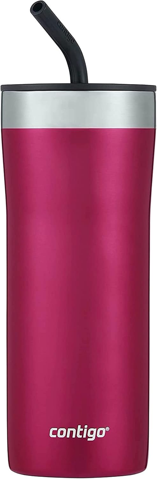 Streeterville Stainless Steel Tumbler with Straw, Dragon Fruit, 24Oz.