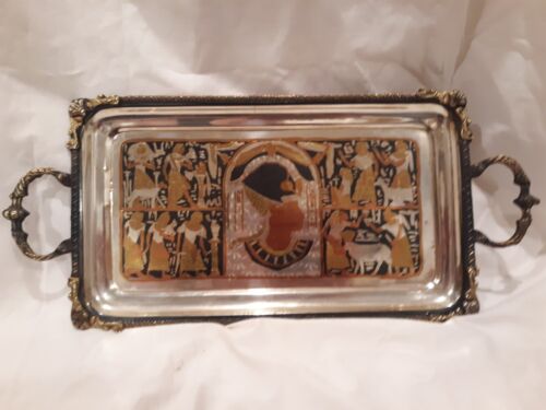 Egyptian Motif Theme Silverplate Copper Brass Vintage  Serving Tray platter - Picture 1 of 6