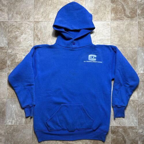 Vintage 80s Russell Athletic Double Face Hoodie Blue Pullover Sweatshirt Mens L - Picture 1 of 6
