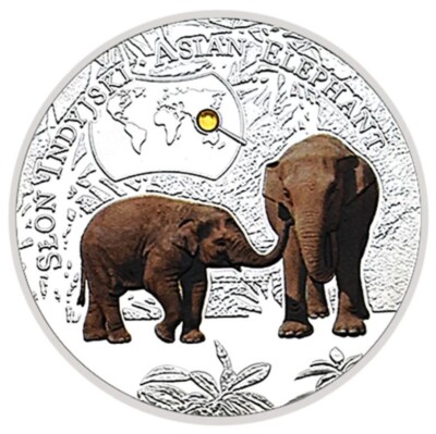 Zambia 1000 kwacha 2014 UNC Asian Elephant Silver Plated Colorized Coin