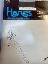 Vintage Hanes Ultra Sheer Pantyhose Tummy Control Sandalfoot 710 Barely Black