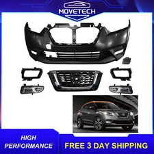 Front Bumper Cover w/ Grille & Fog Light Kit For 2018 2019 2020 Nissan Kicks