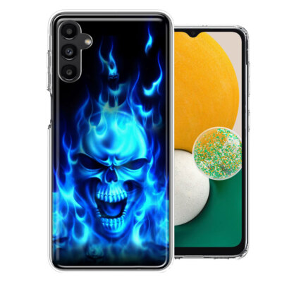 For Samsung Galaxy A13 Blue Flaming Skull Case