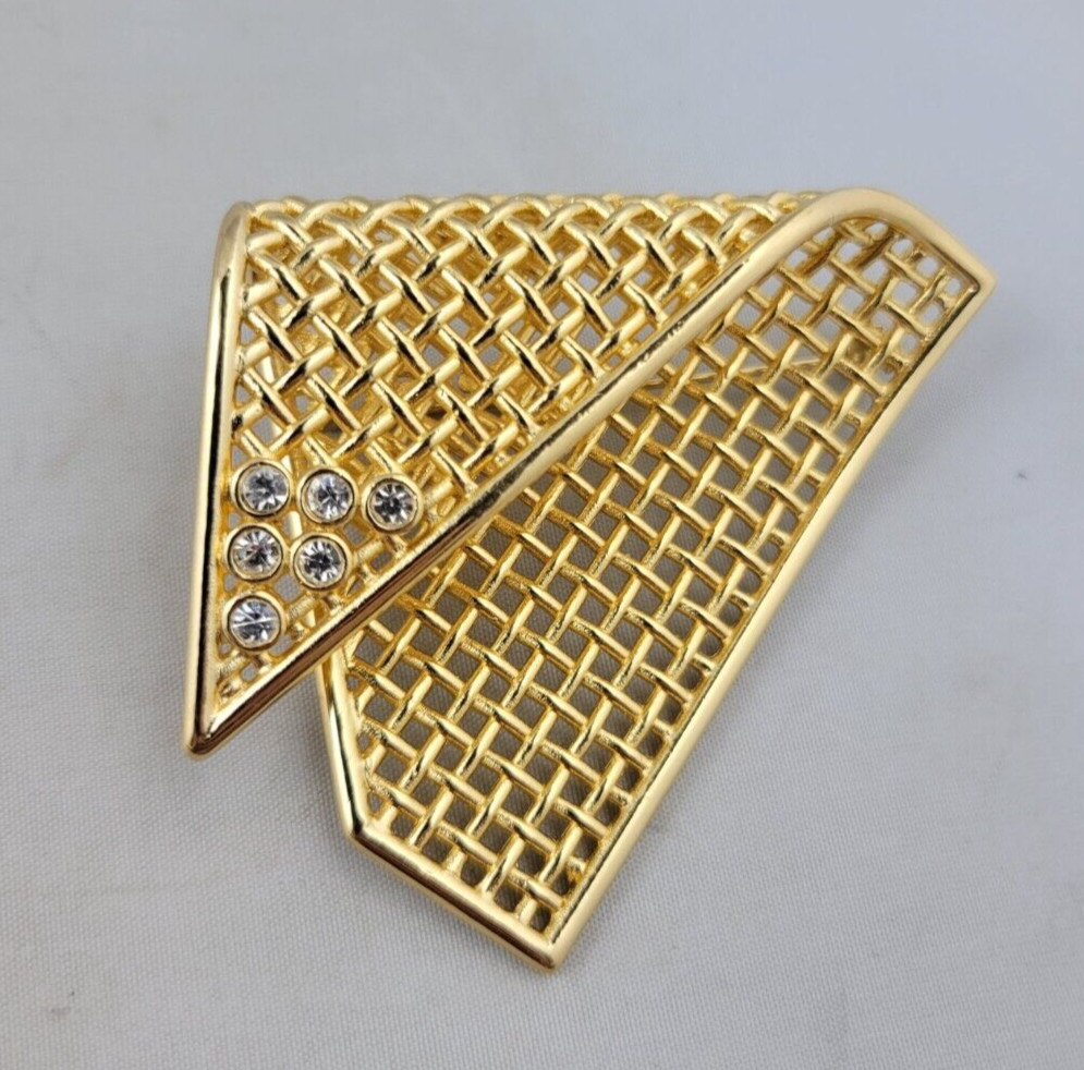 Vintage Christian Dior Basket Weave Lattice Gold Tone… Gem
