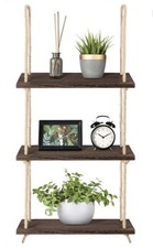 Hanging Shelves 3 Tier Rustic Wood Floating Wall Home Decor Storage Display Rope