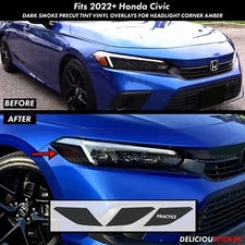 For 2022-2026 Civic Headlight Side Marker Front Precut SMOKE Vinyl Tint Overlays