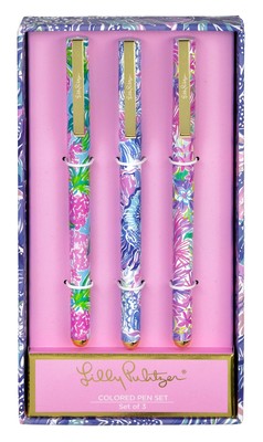 Lilly Pulitzer Colored Pen Set of 3, Includes Pink/Blue/Green Ink, Shade Seek...