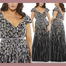 NWT 598 Mac Duggal 14W Embellished Cap Sleeve Sweetheart A Line Gown G1947