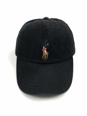 NWT POLO RALPH LAUREN BLACK INDIGO 6 PANEL HAT COTTON DENIM SPORTS