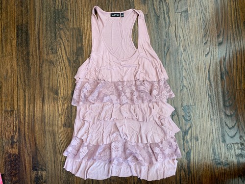 Apt. 9 Blush Pink Knit Top, Size Medium, Lace, Ruffles, Sleeveless, T-Back, CUTE