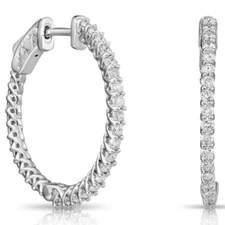 14K Solid White Gold Natural Diamond Half Eternity Huggie Hoop Earrings All Size