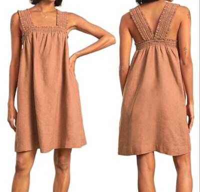 NWT EVERLANE The Smocked Linen Dress Sleeveless Tawny Brown Oversized Sz  XXS | eBay