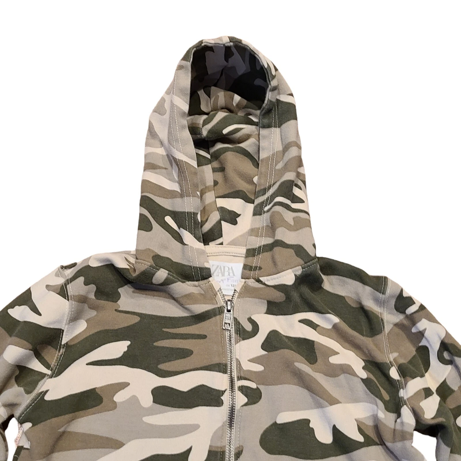 OFF WHITE Felpa con cappuccio e zip intera mimetica Zara bambino taglia 7 (122 cm) beige grigia