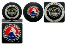 SYRACUSE CRUNCH AHL INGLASCO CANADA GAME PUCK VINTAGE red white & blue back