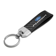 Black Leather  Carbon Fiber Key Chain Black Stitching - Ford Fusion
