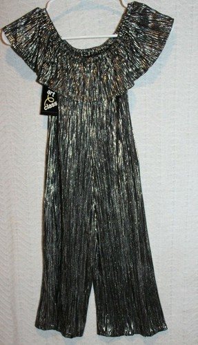 Girl's Size XS (4/5) Art Class Ebony Black Silver Glimmer Shiny Stretch Jumpsuit - Picture 6 of 12